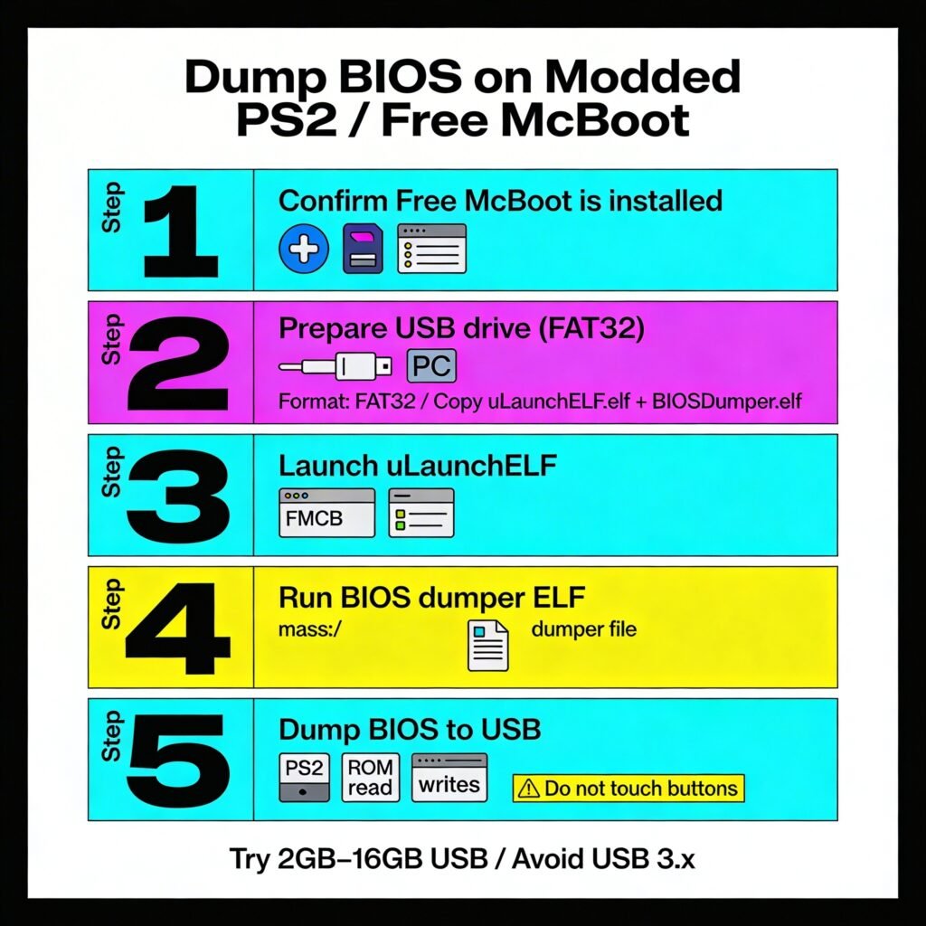 Method 1 (Easiest): Dump BIOS on a Modded PS2 / Free McBoot