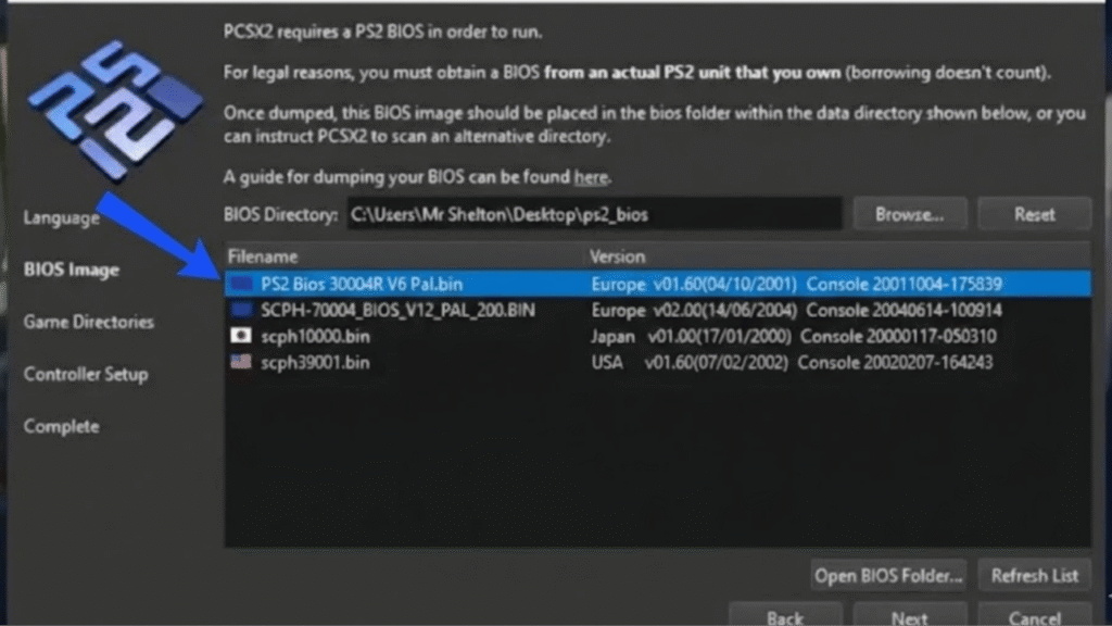 Step 4: Select BIOS in PCSX2